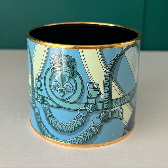 HERMES Printed Enamel Gold Plated Extra Wide Bracelet - Picture 4 of 4